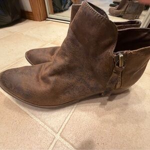 Ash Brown Suede Pointed Toe Ankle Booties with Side Zip